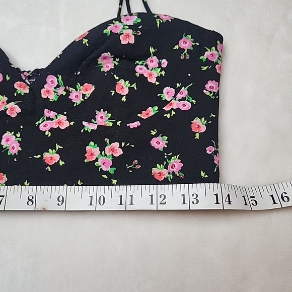 ZARA Floral Bustier Corset Crop Top Black Pink Size Small - Picture 4 of 9